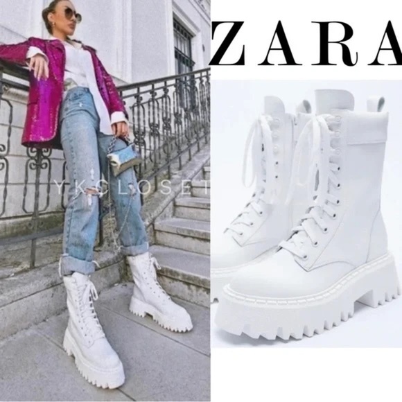 Zara White Lug combat/ Moto Boots - Picture 1 of 10
